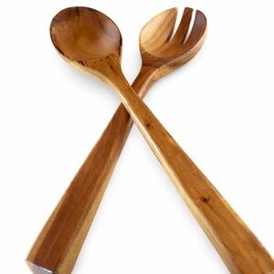 Enrico Wood Salad Servers - Natural Brown Serving Spoon and Fork 13.5”